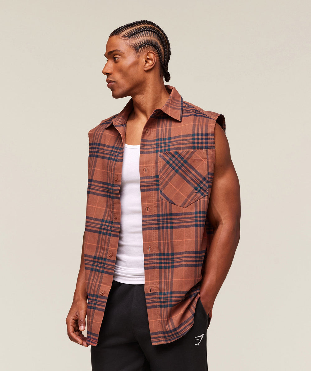 Check Sleeveless Shirt - Canyon Brown