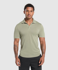 Flat Knit Polo Shirt - Chalk Green