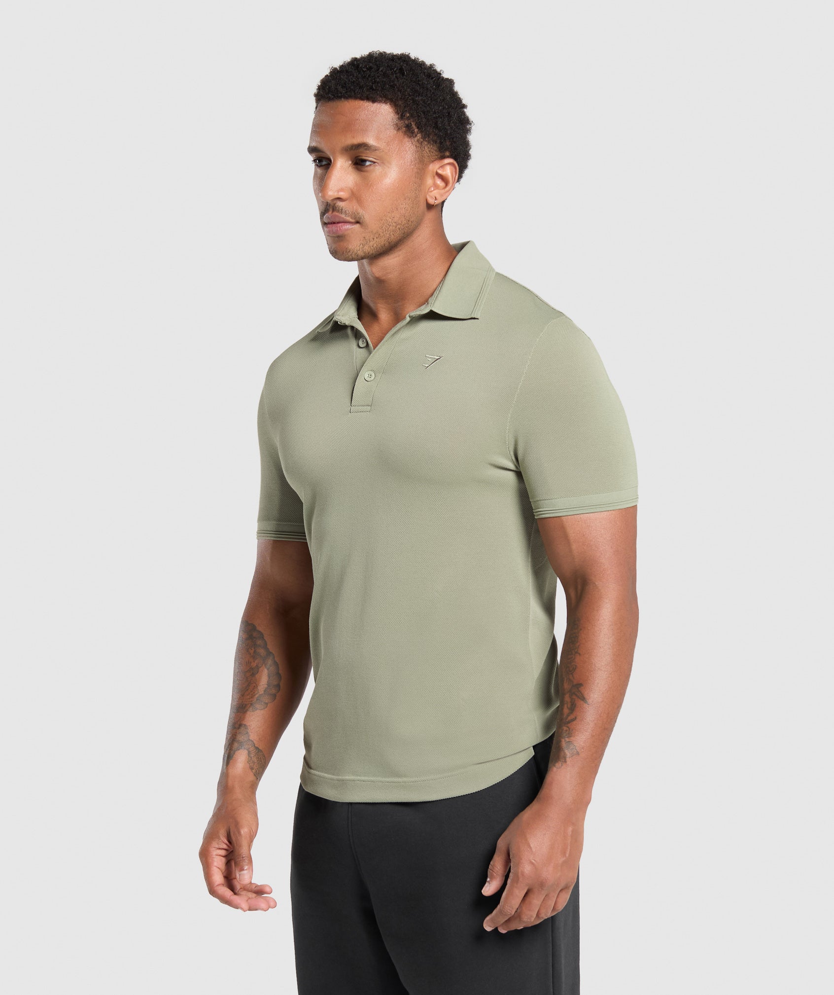 Flat Knit Polo Shirt - Chalk Green