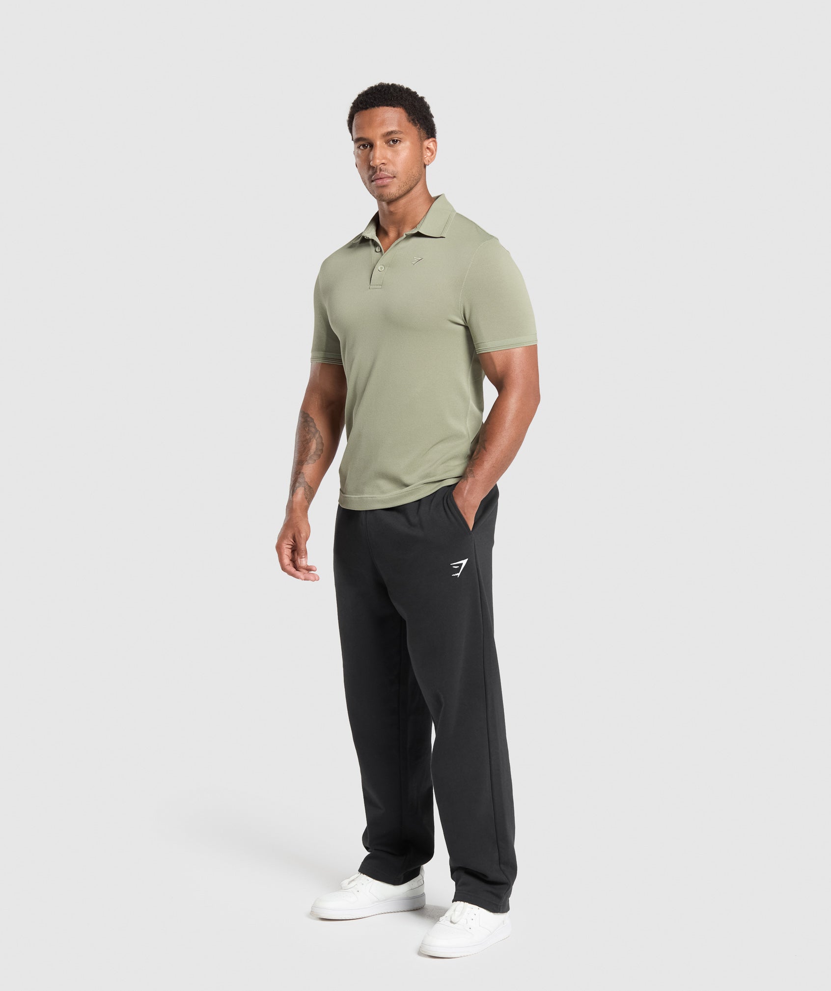 Flat Knit Polo Shirt - Chalk Green