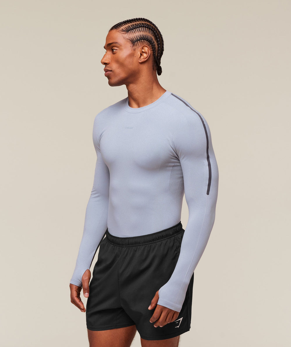 everywear Warp Knit Long Sleeve T-Shirt - Pale Blue