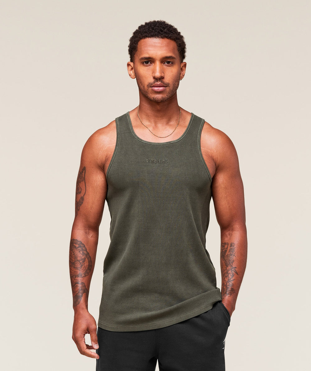 Washed Premium Ribbed Tank - Strength Green