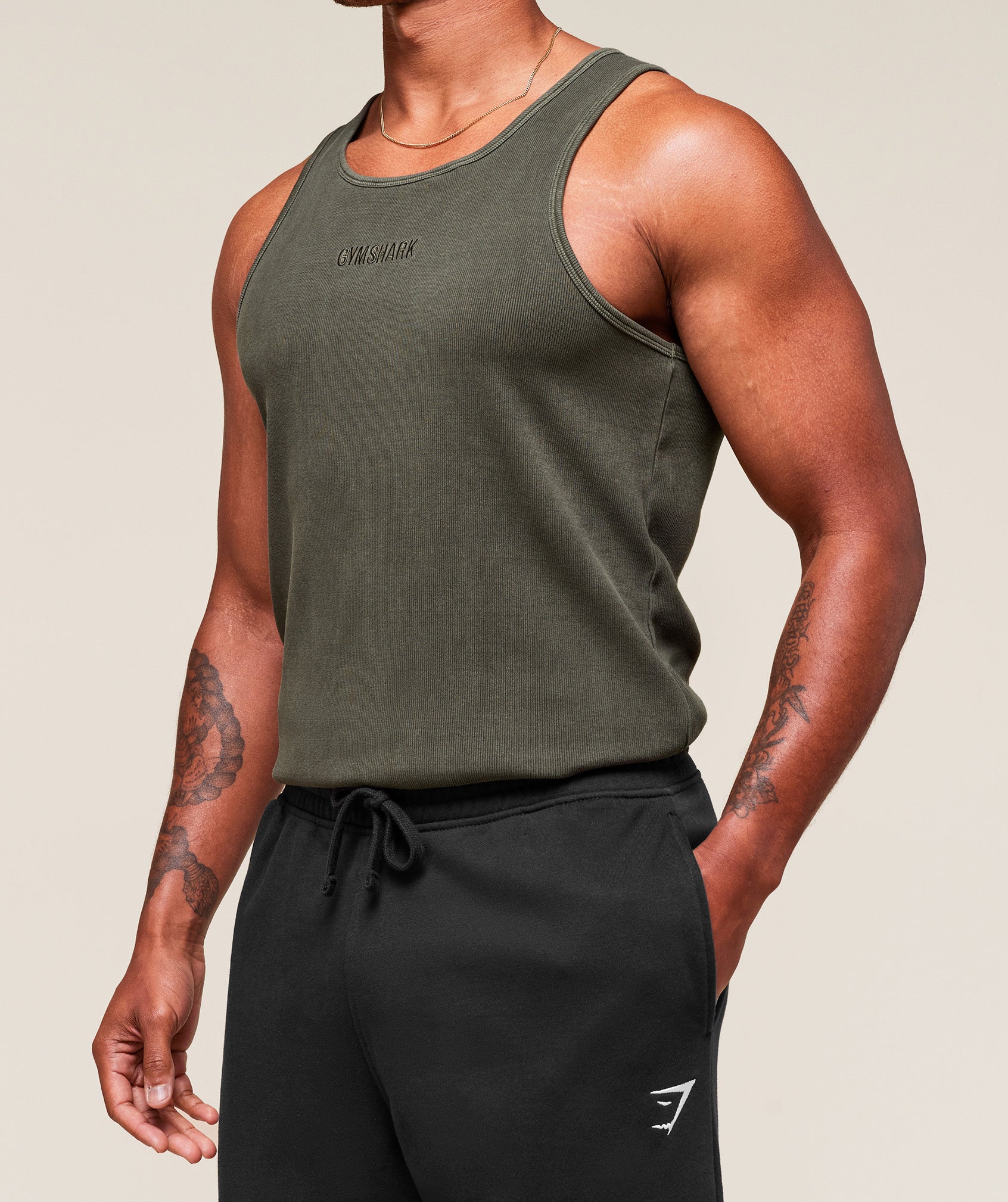 Washed Premium Ribbed Tank - Strength Green