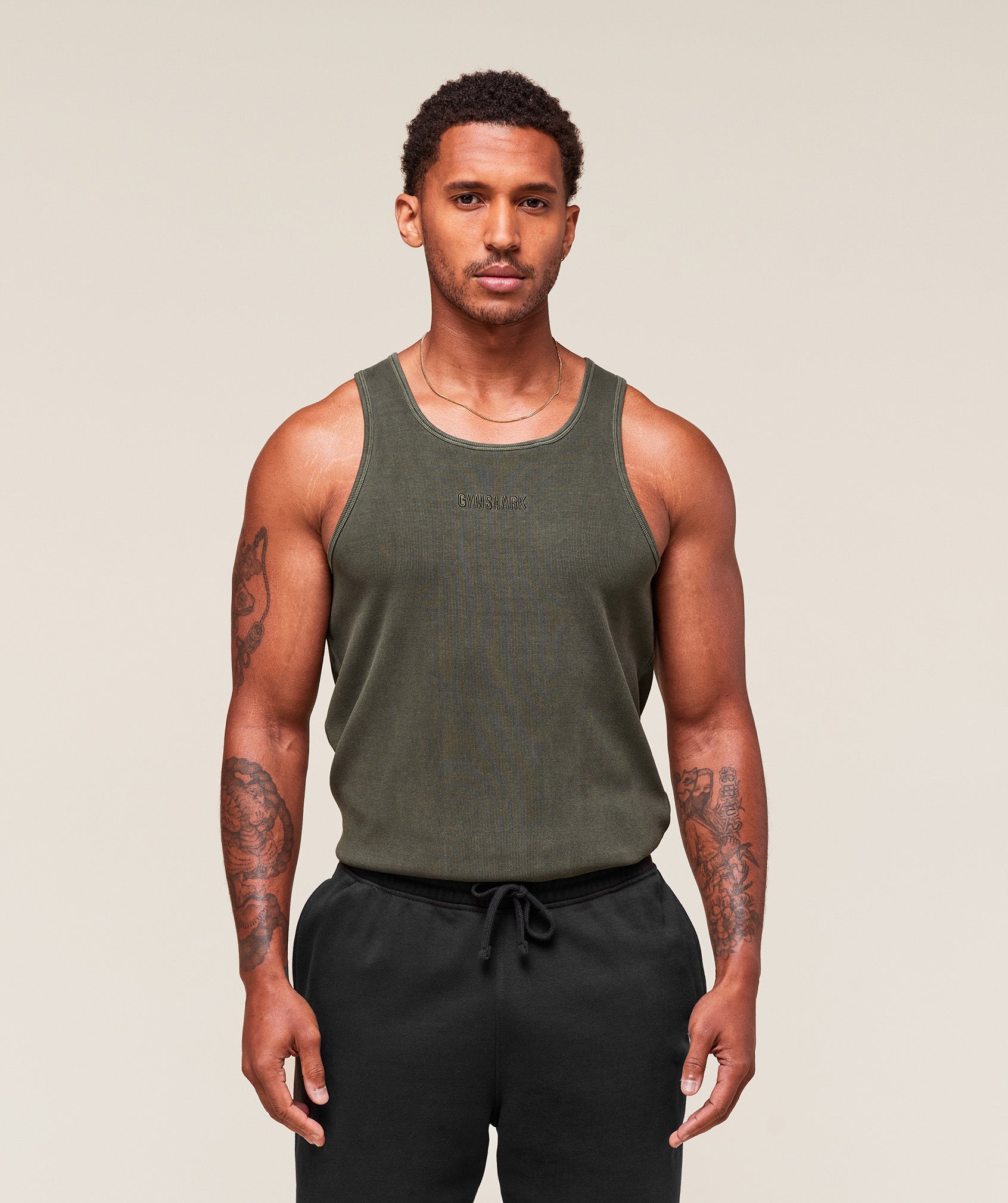 Washed Premium Ribbed Tank - Strength Green