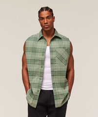 Check Sleeveless Shirt - Natural Sage Green