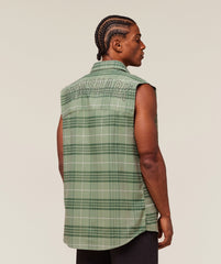 Check Sleeveless Shirt - Natural Sage Green