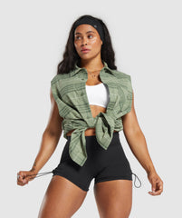 Check Sleeveless Shirt - Natural Sage Green