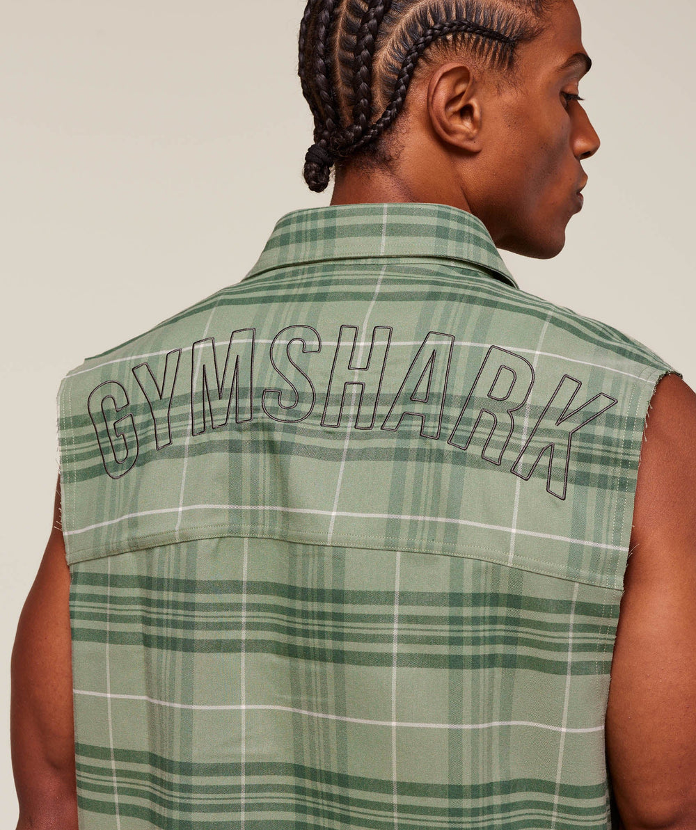 Check Sleeveless Shirt - Natural Sage Green