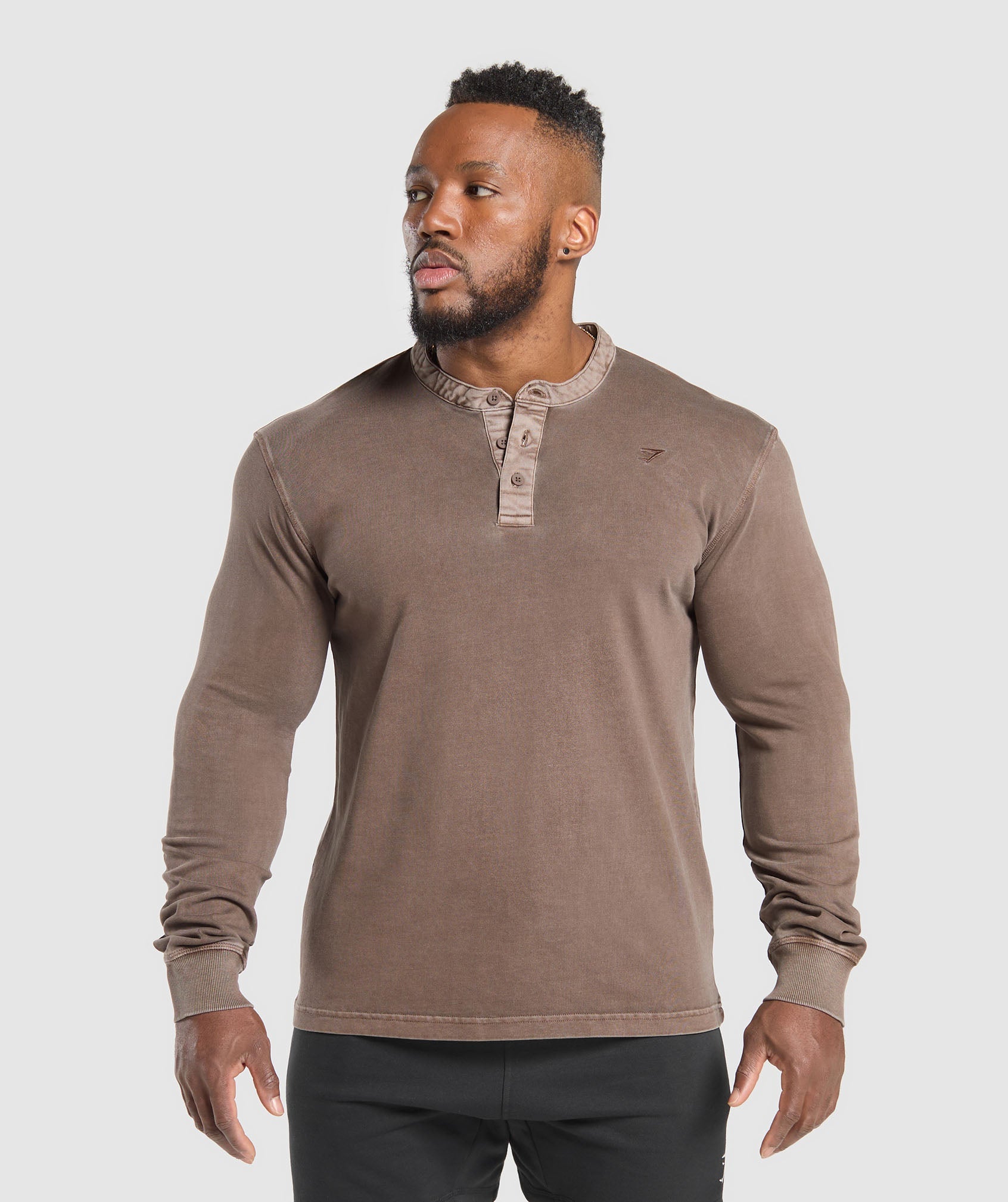 Heavyweight Woven Collar Henley - Soft Brown