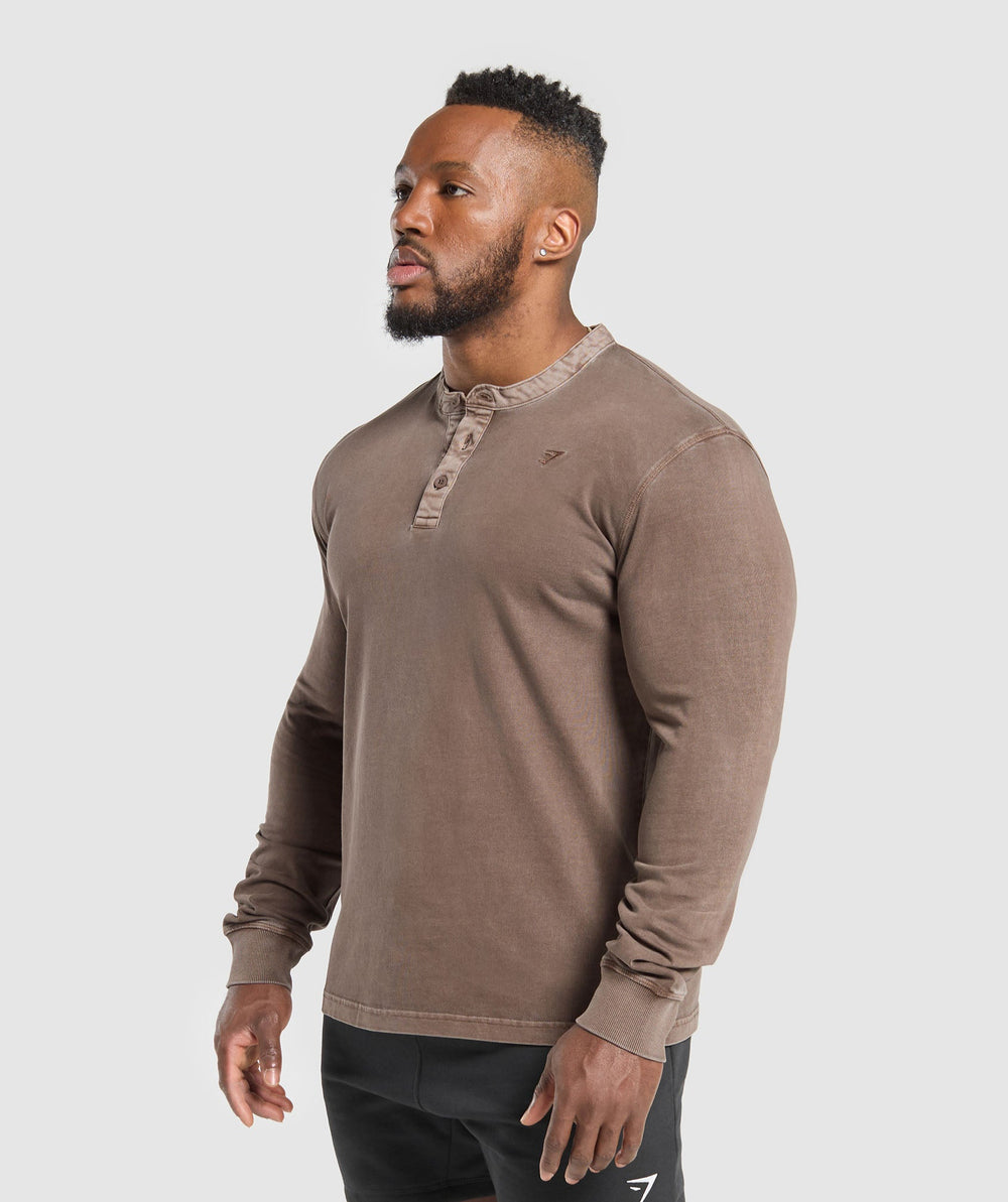 Heavyweight Woven Collar Henley - Soft Brown