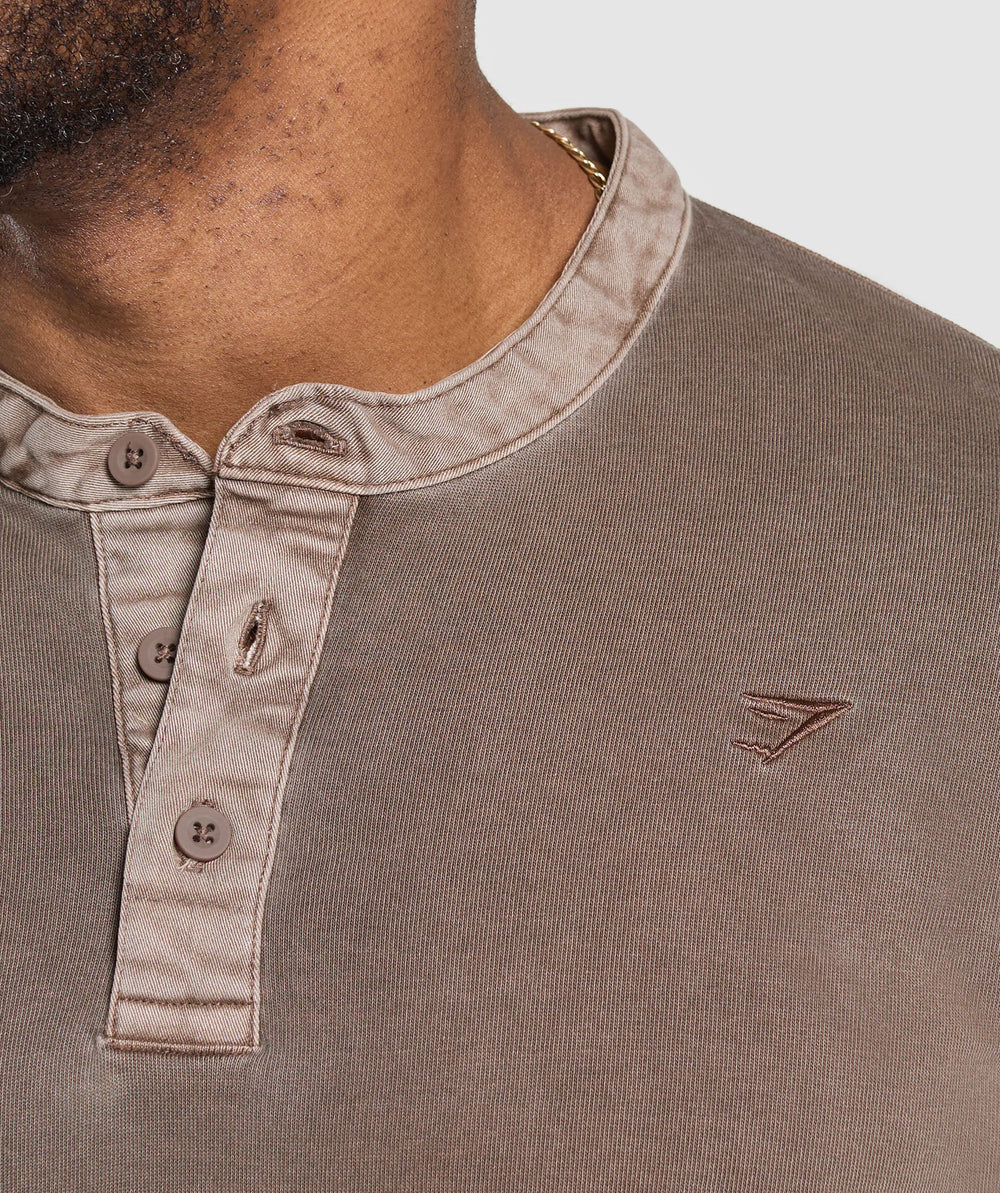 Heavyweight Woven Collar Henley - Soft Brown