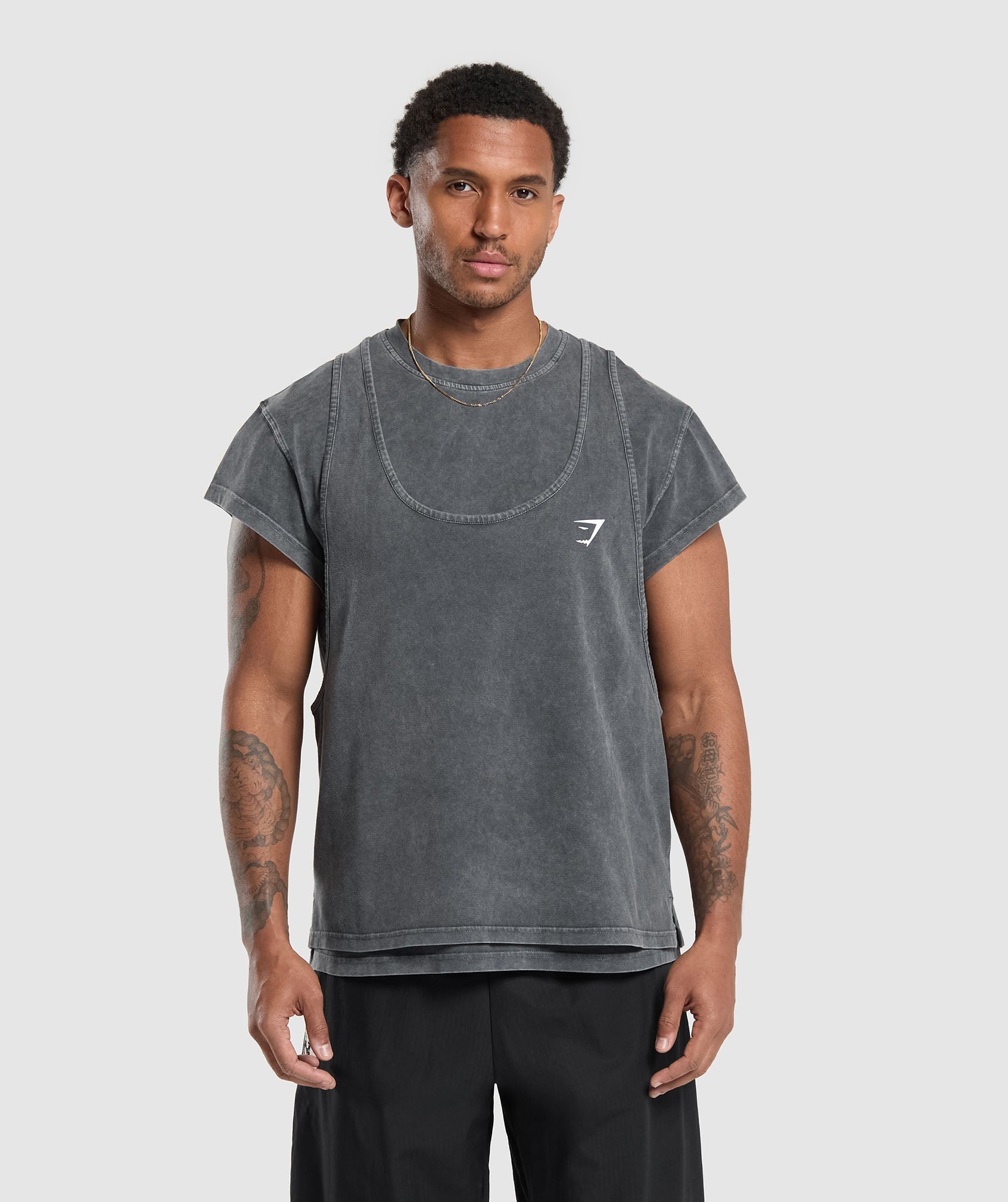 Washed Double Layer T-Shirt - Black