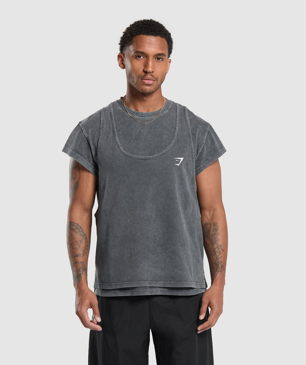 Washed Double Layer T-Shirt - Black