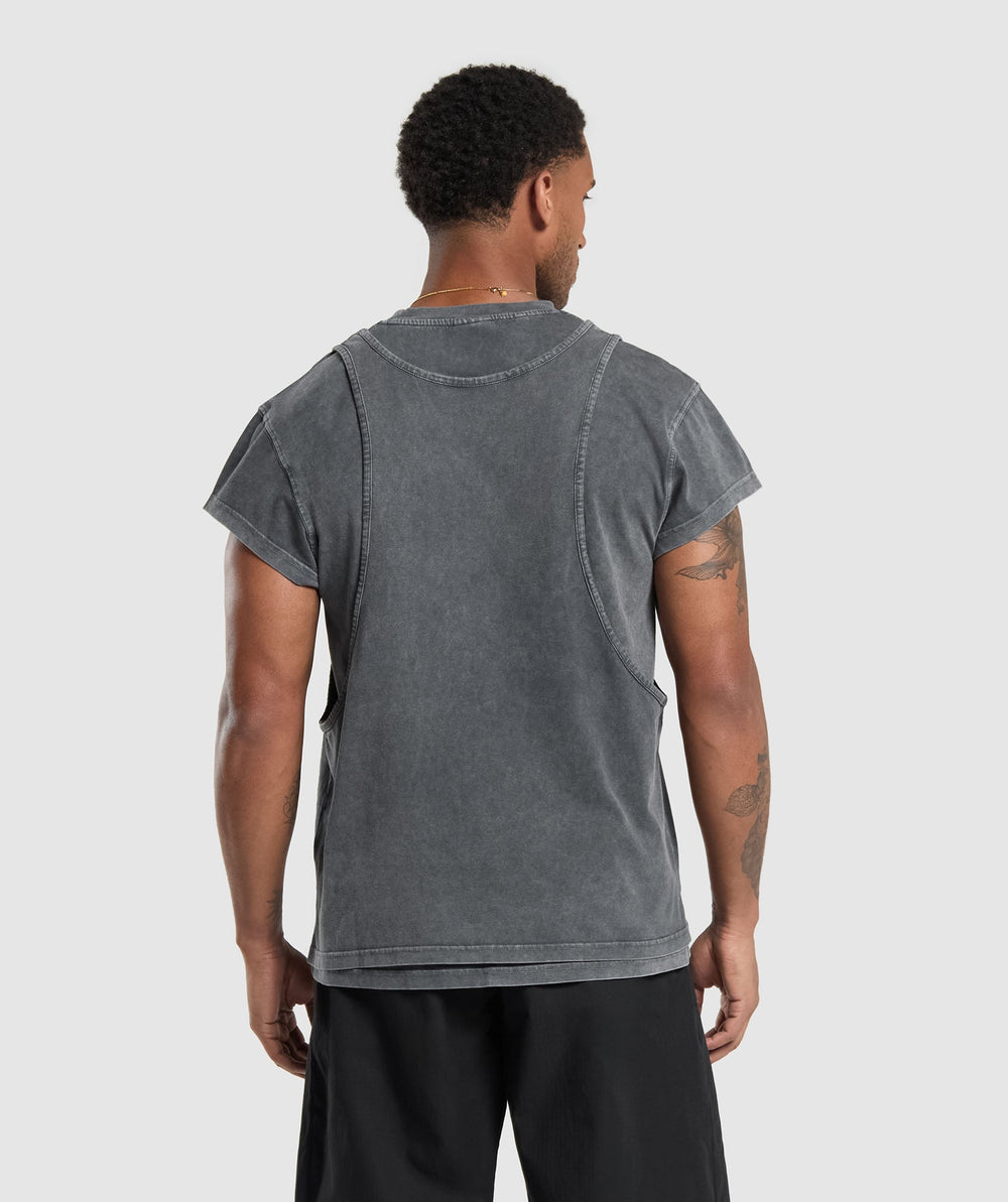 Washed Double Layer T-Shirt - Black