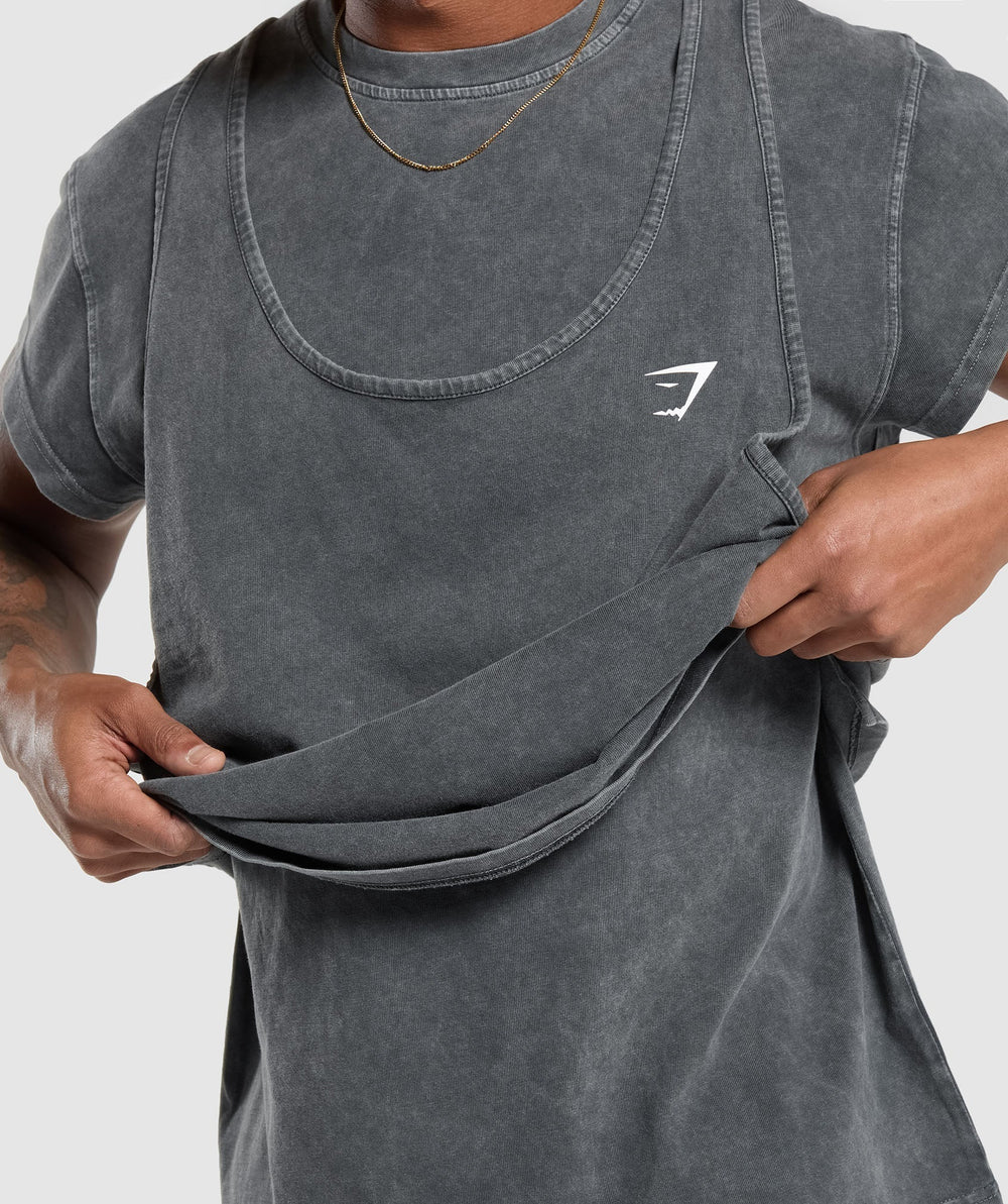Washed Double Layer T-Shirt - Black