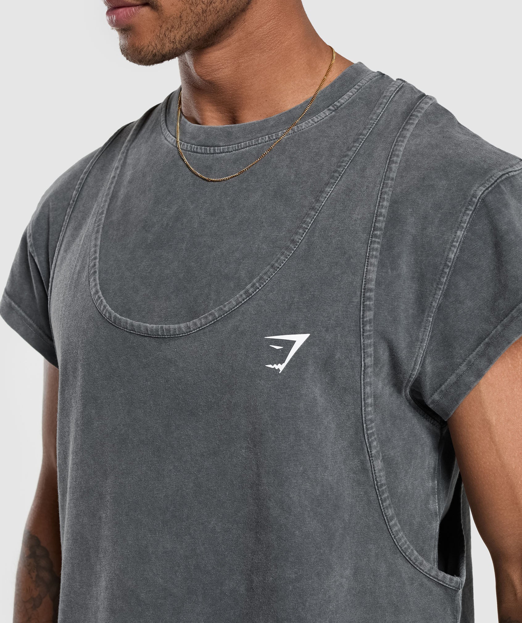 Washed Double Layer T-Shirt - Black