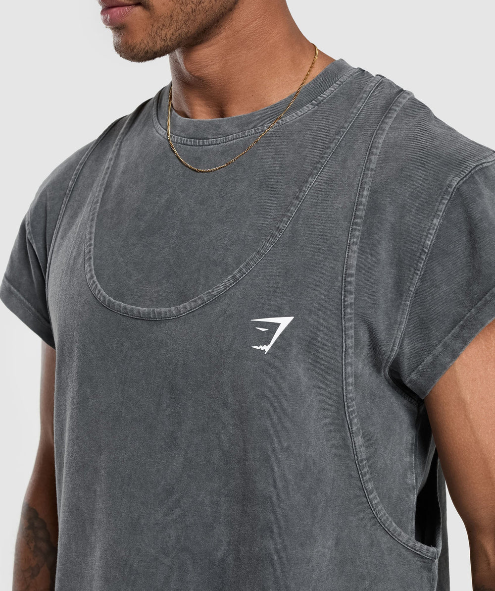 Washed Double Layer T-Shirt - Black