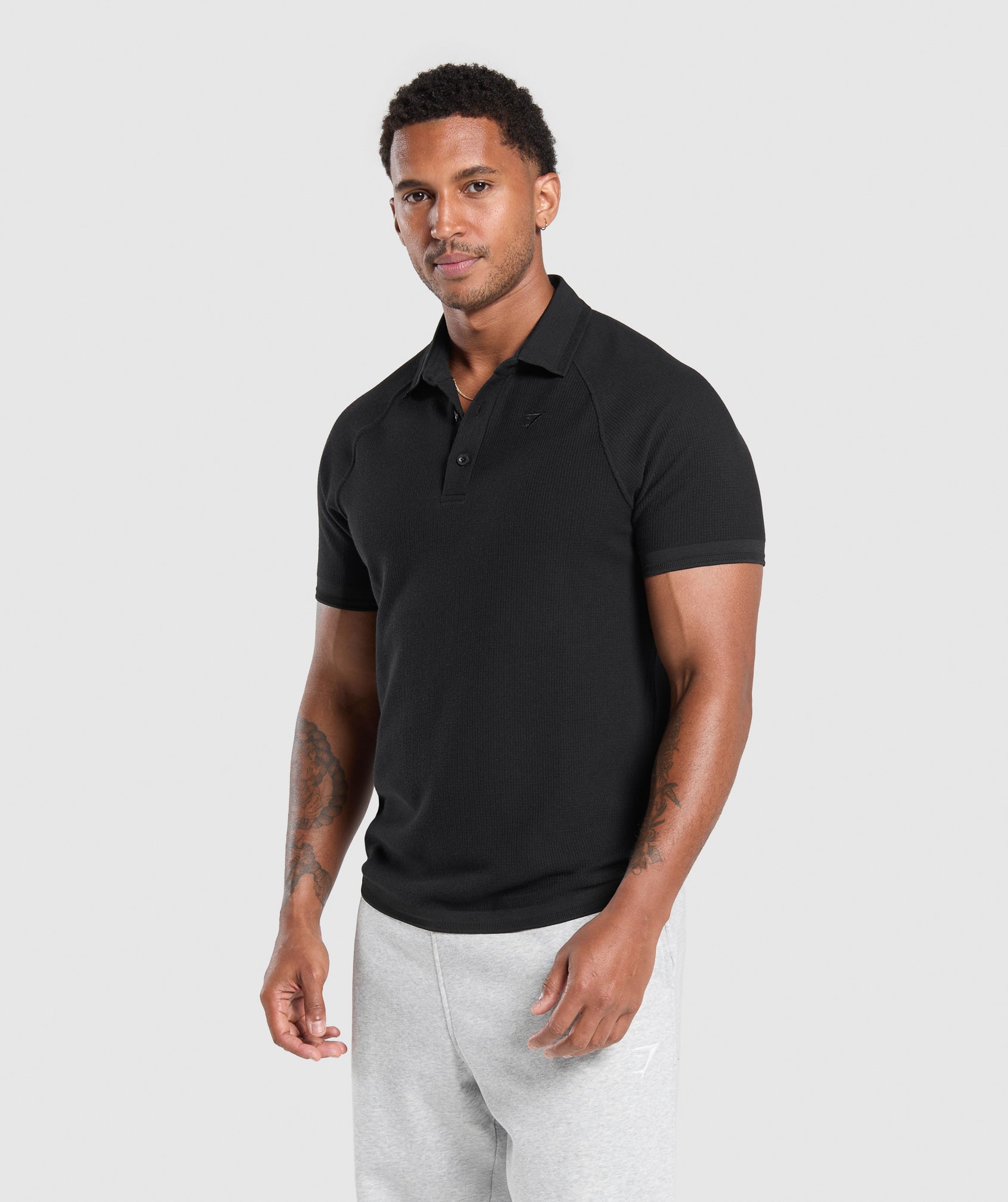 Waffle Polo Shirt - Black