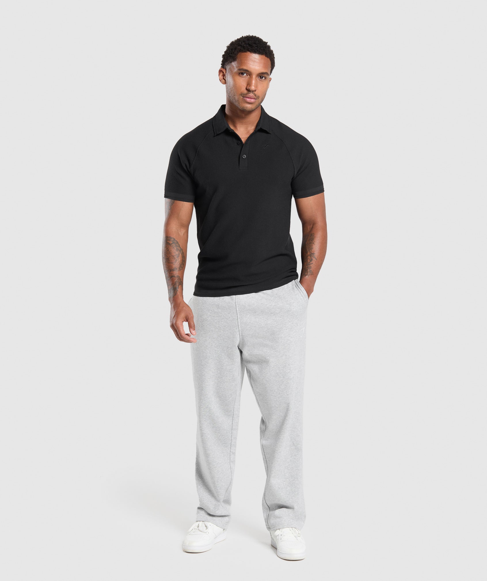 Waffle Polo Shirt - Black