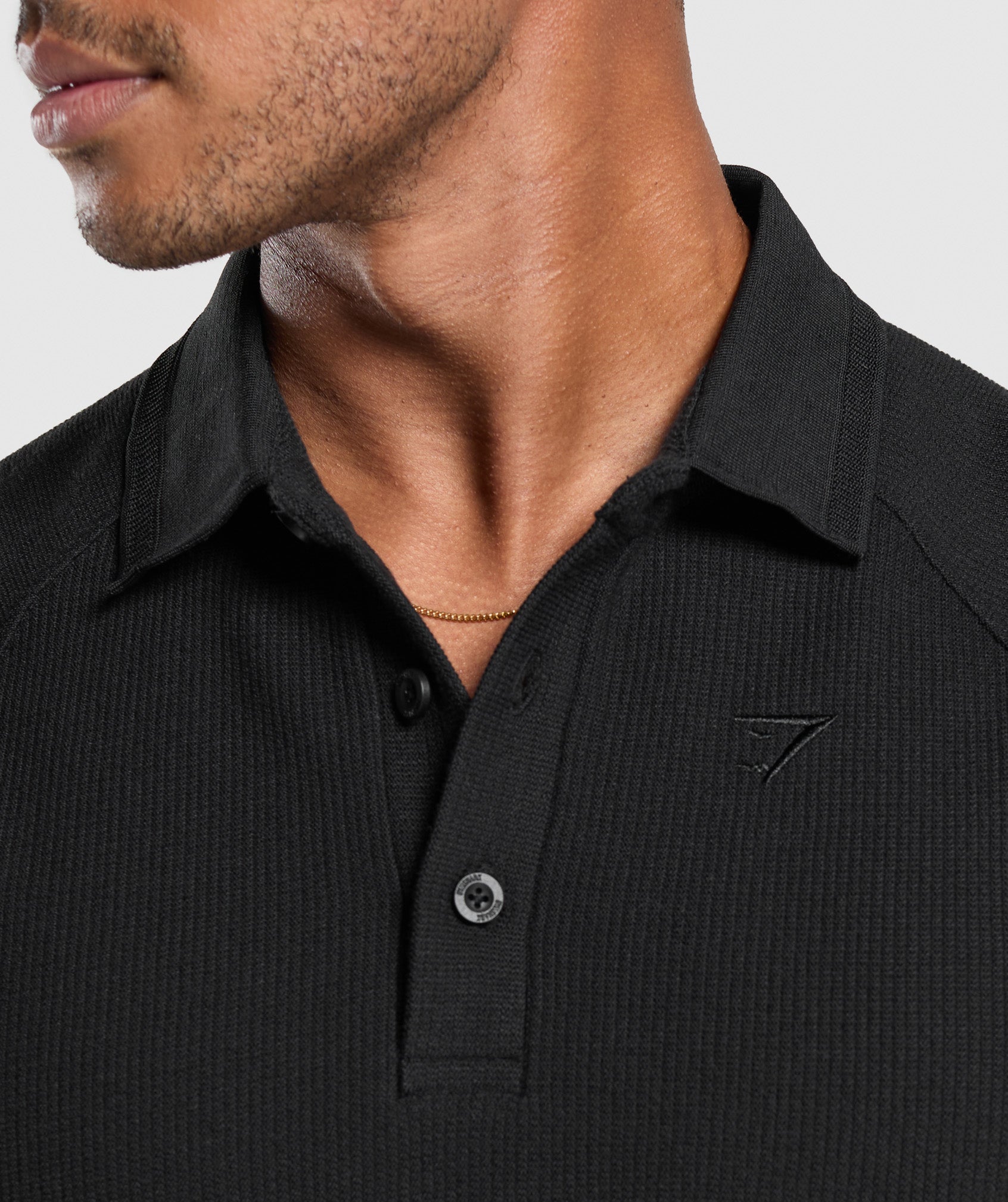 Waffle Polo Shirt - Black