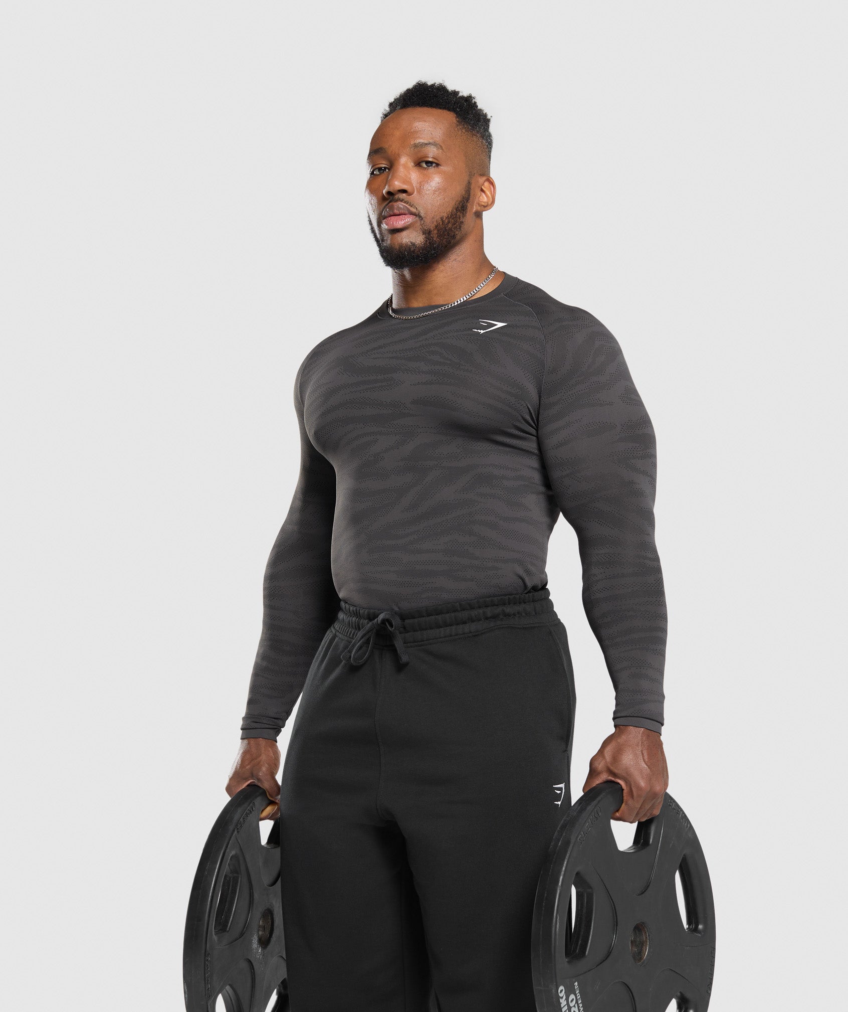 Geo Animal Seamless Long Sleeve T-Shirt - Onyx Grey/Black
