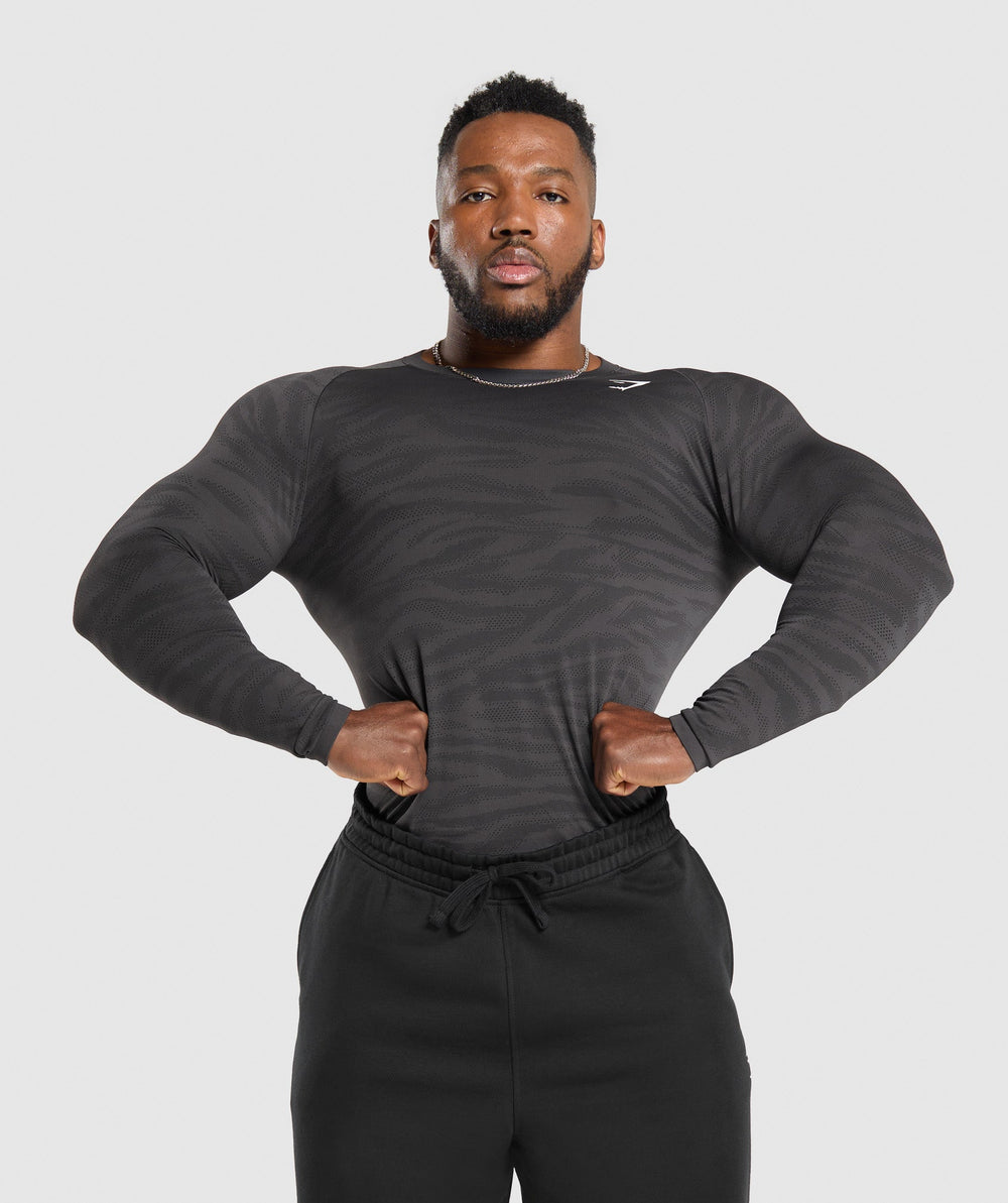 Geo Animal Seamless Long Sleeve T-Shirt - Onyx Grey/Black