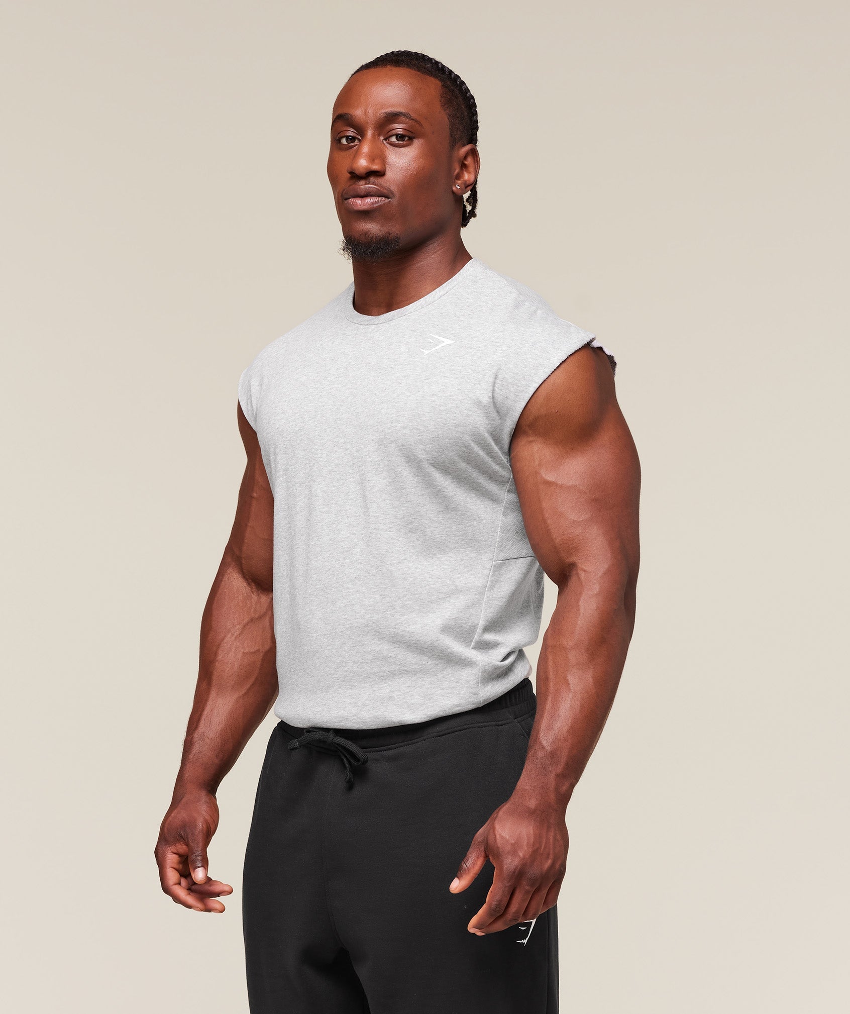 React Cut Off Tank - Light Grey Core Marl
