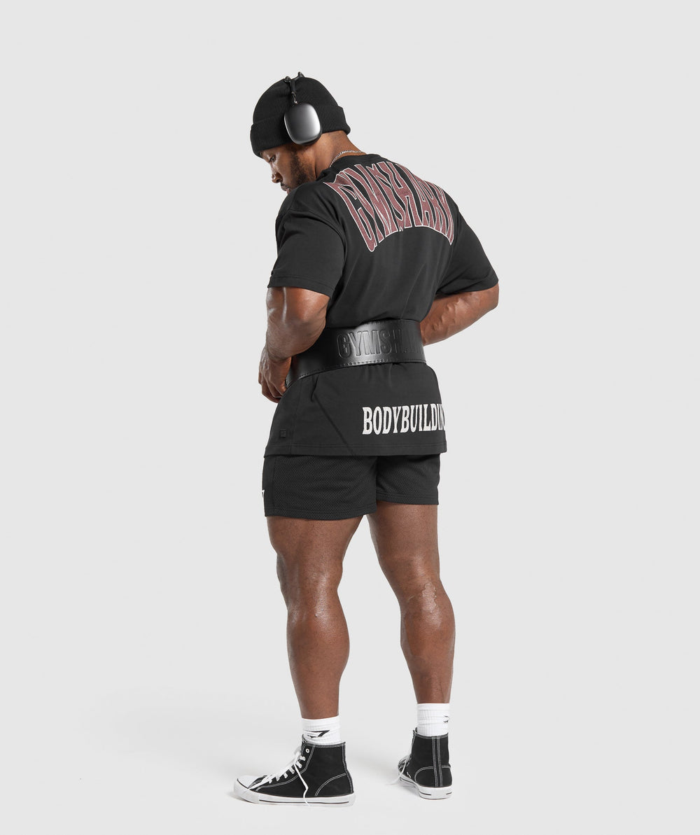 Bodybuilding Graphic Short Sleeve T-Shirt - Black/Burgundy Brown