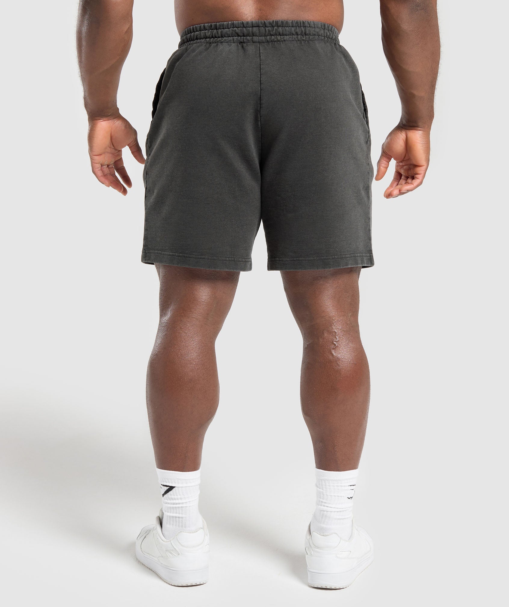 Distressed Graphic 7" Shorts - Black Acid Wash