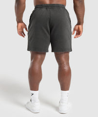 Distressed Graphic 7" Shorts - Black Acid Wash