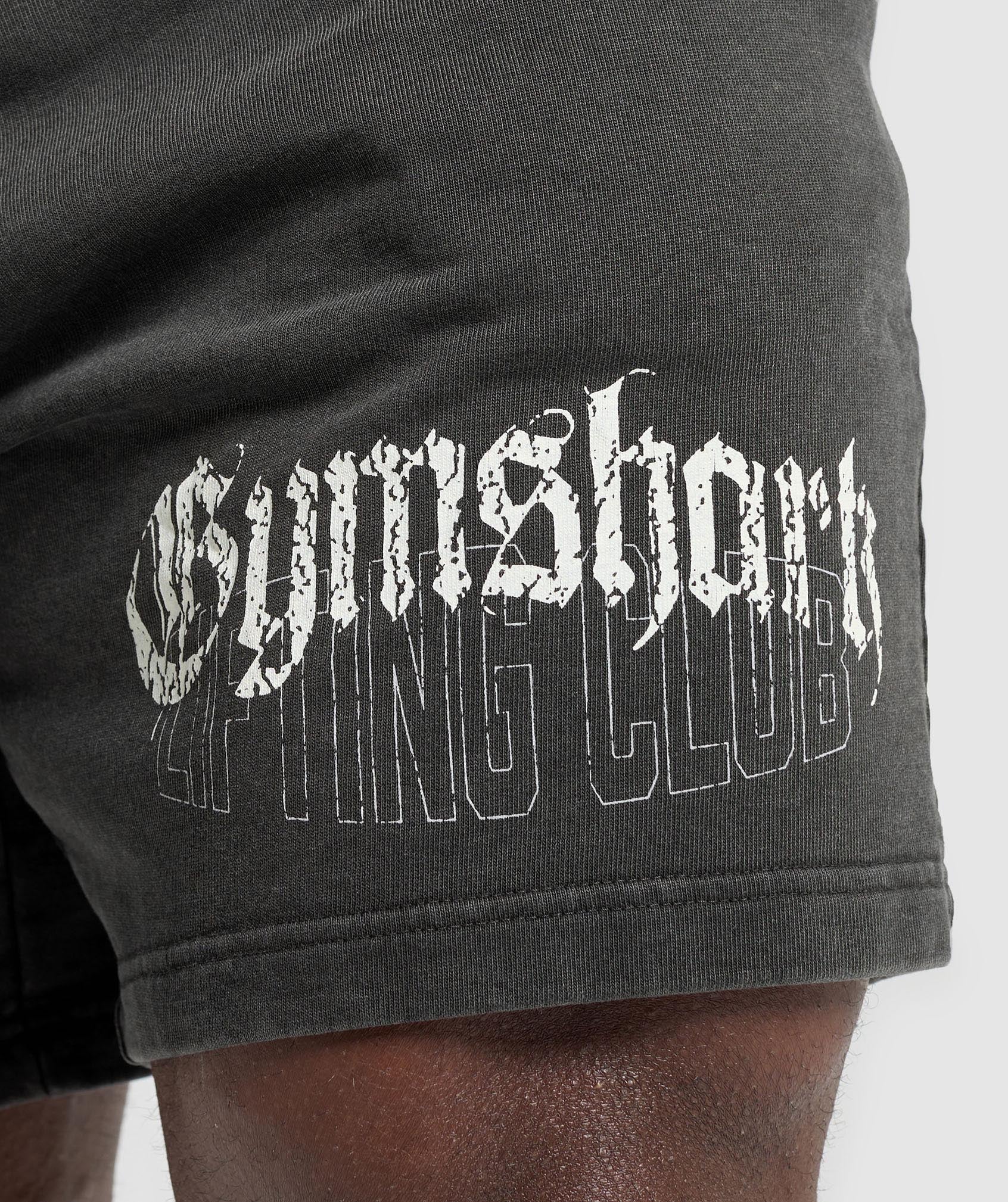 Distressed Graphic 7" Shorts - Black Acid Wash