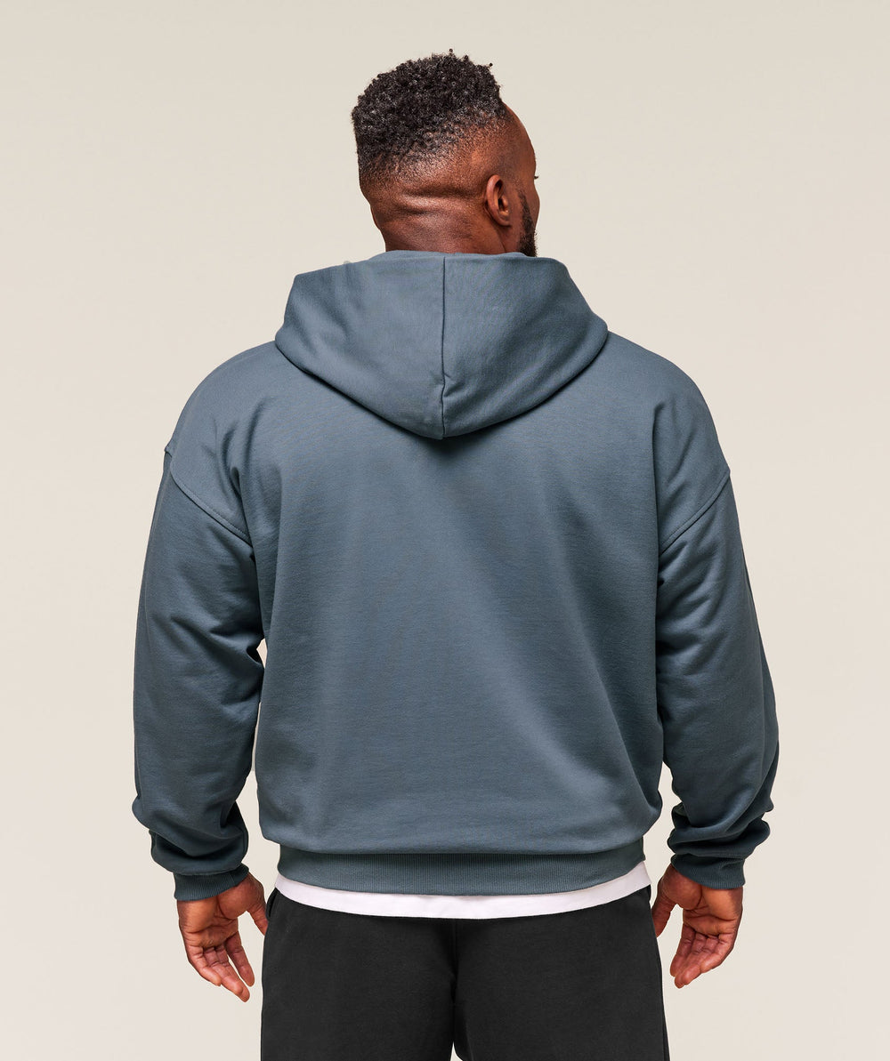 Collegiate Script Zip Up Hoodie - Iron Blue