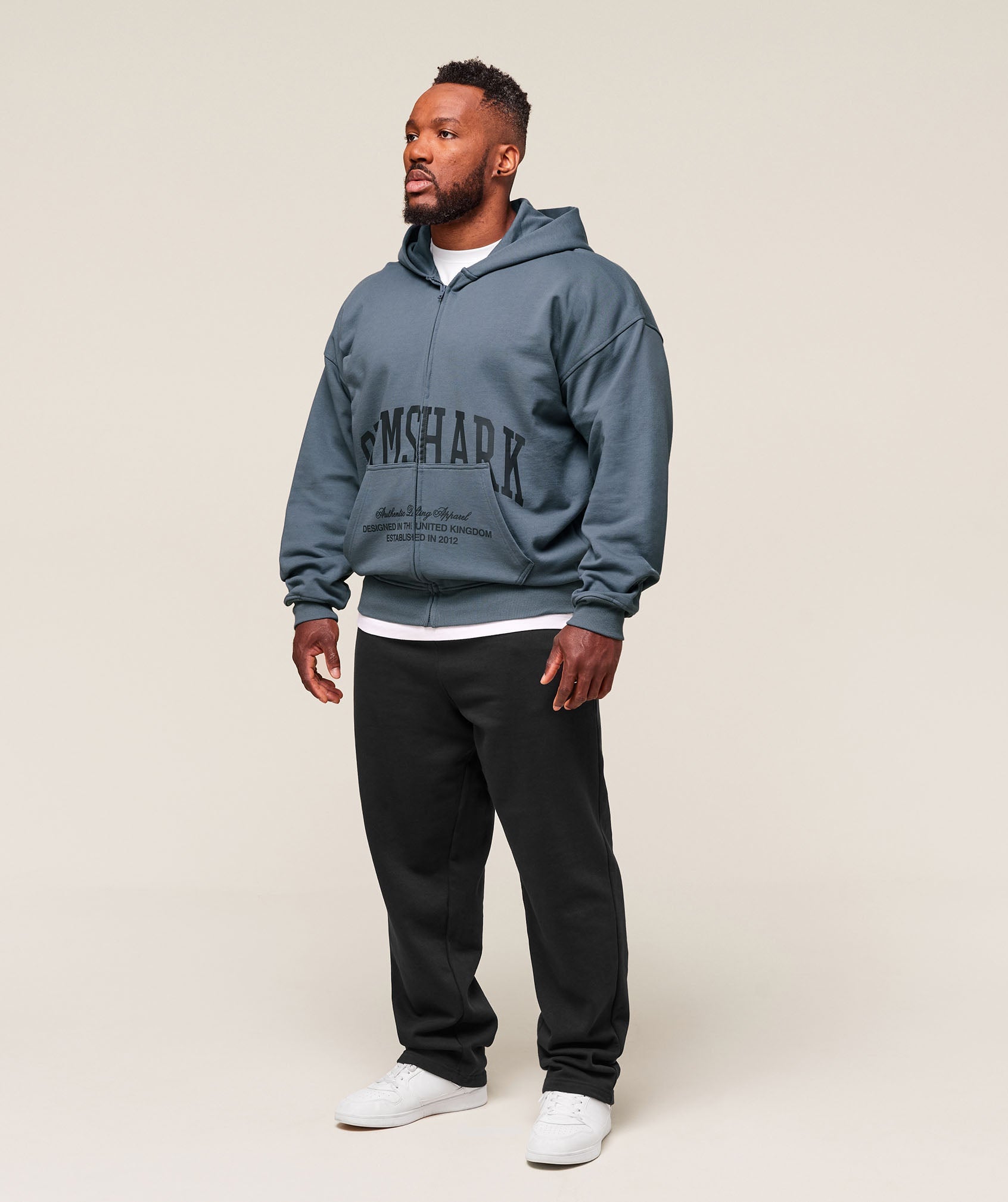 Collegiate Script Zip Up Hoodie - Iron Blue