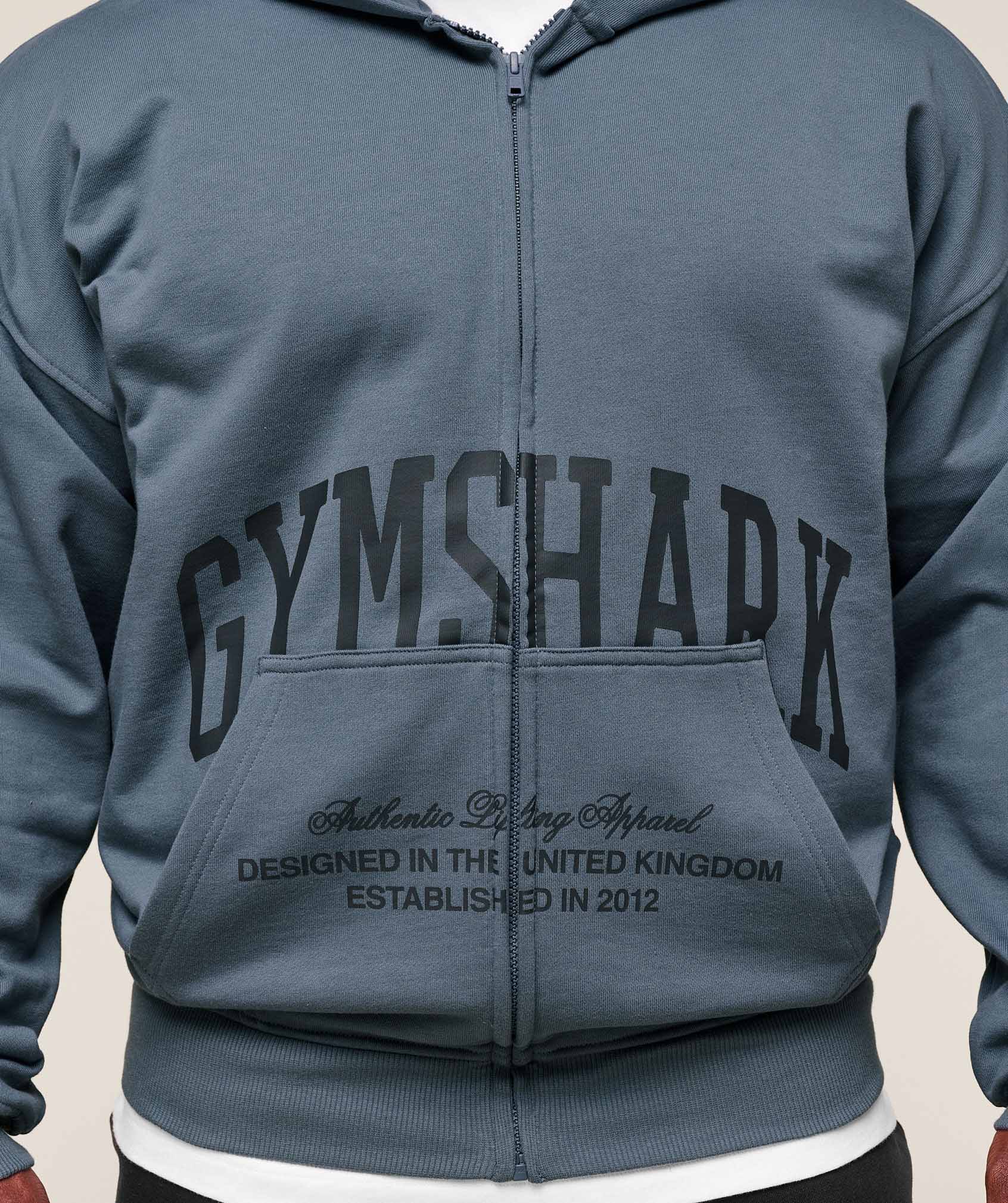 Collegiate Script Zip Up Hoodie - Iron Blue