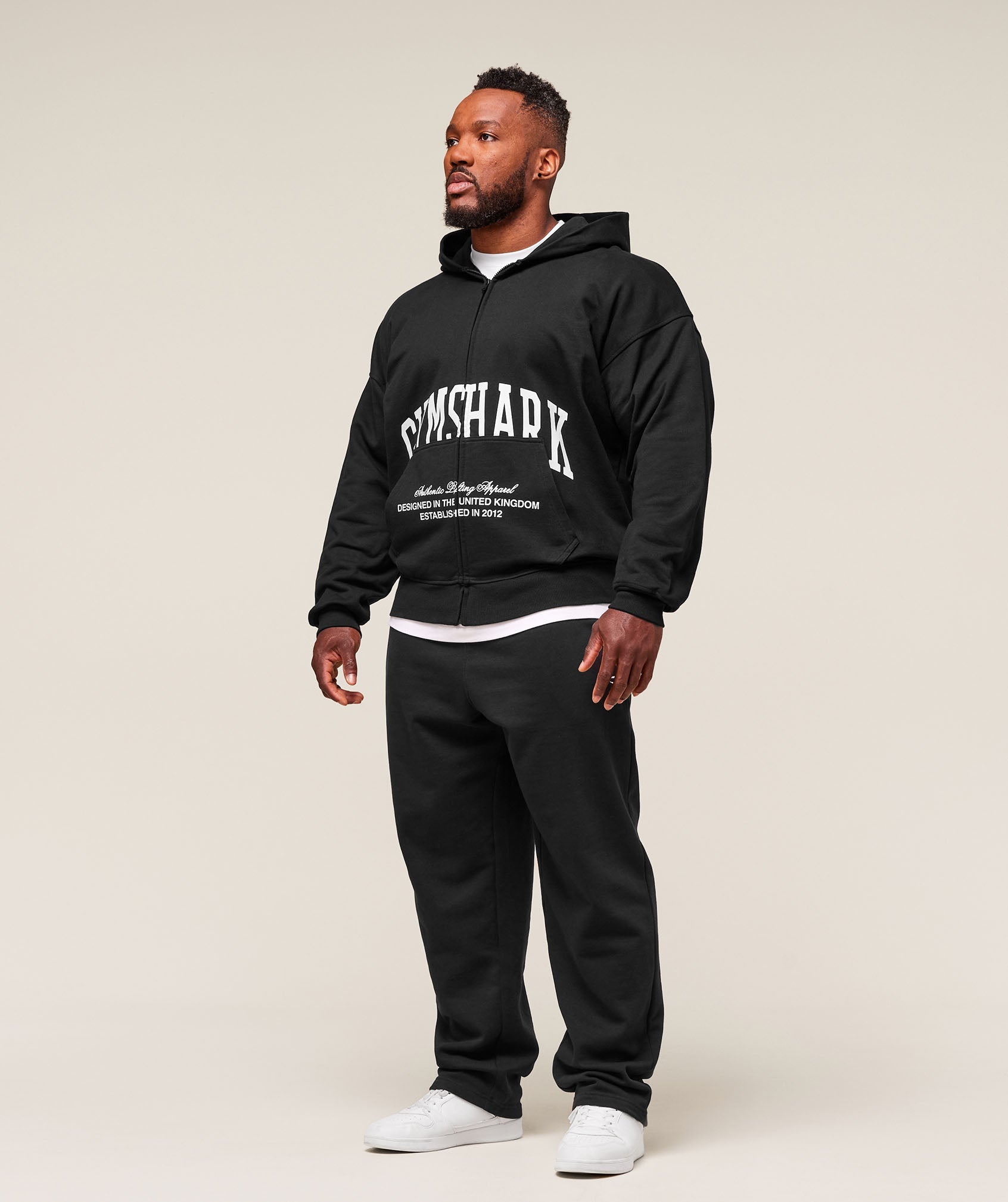 Collegiate Script Zip Up Hoodie - Black/White