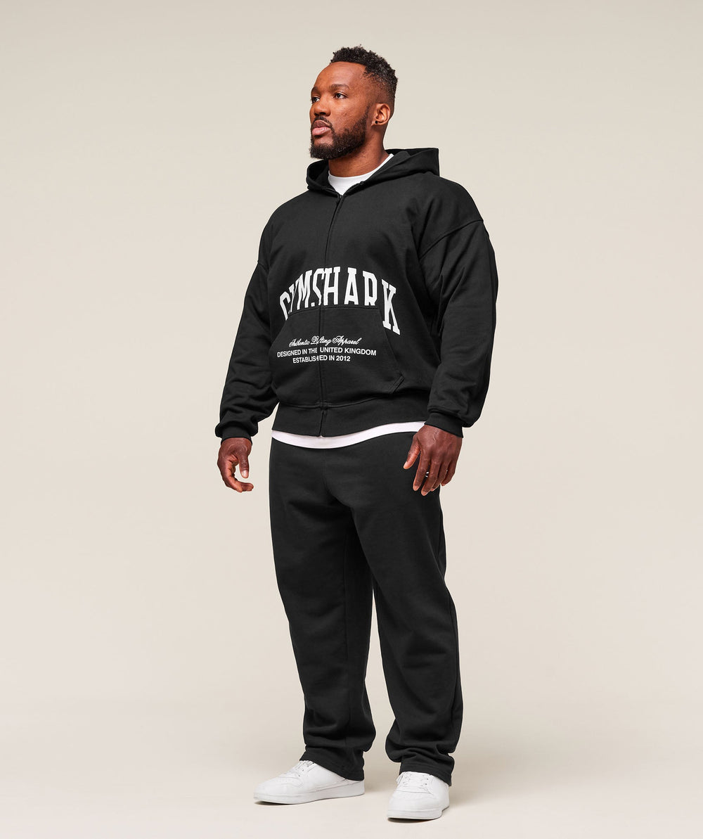 Collegiate Script Zip Up Hoodie - Black/White
