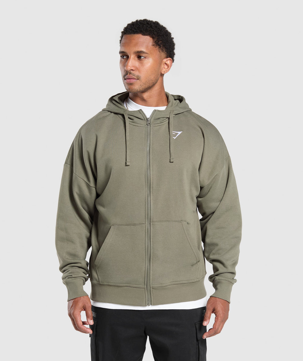 Crest Oversized Zip Up Hoodie - Base Green