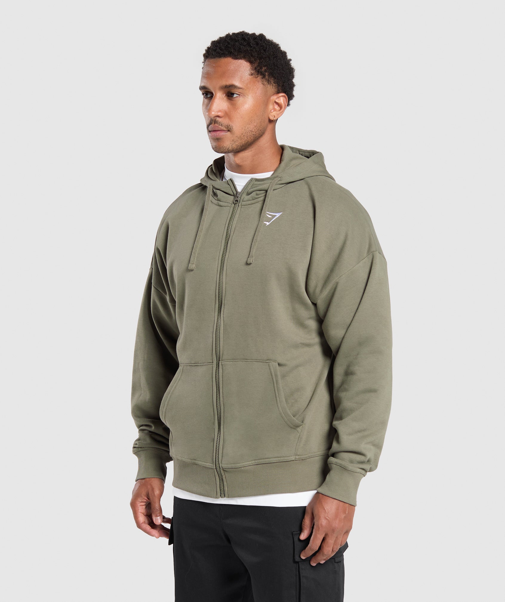Crest Oversized Zip Up Hoodie - Base Green