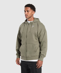 Crest Oversized Zip Up Hoodie - Base Green