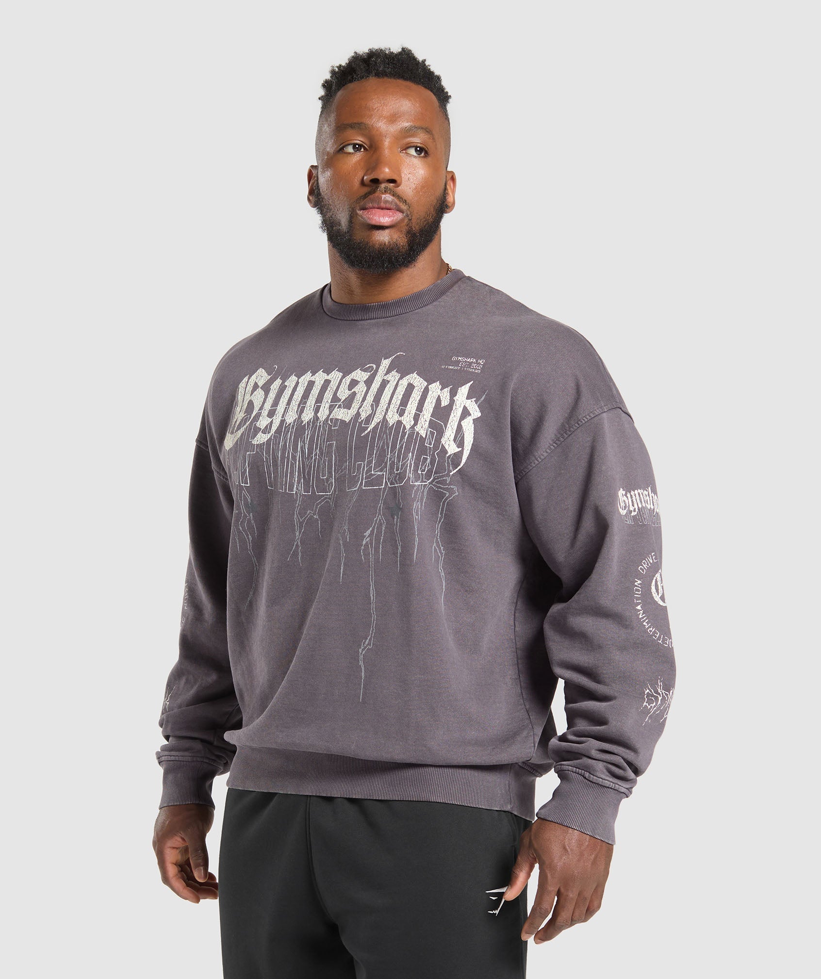 Distressed Graphic Crew - Brushed Purple Acid Wash