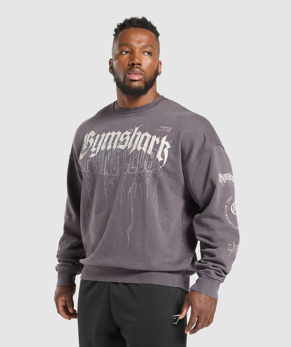 Distressed Graphic Crew - Brushed Purple Acid Wash