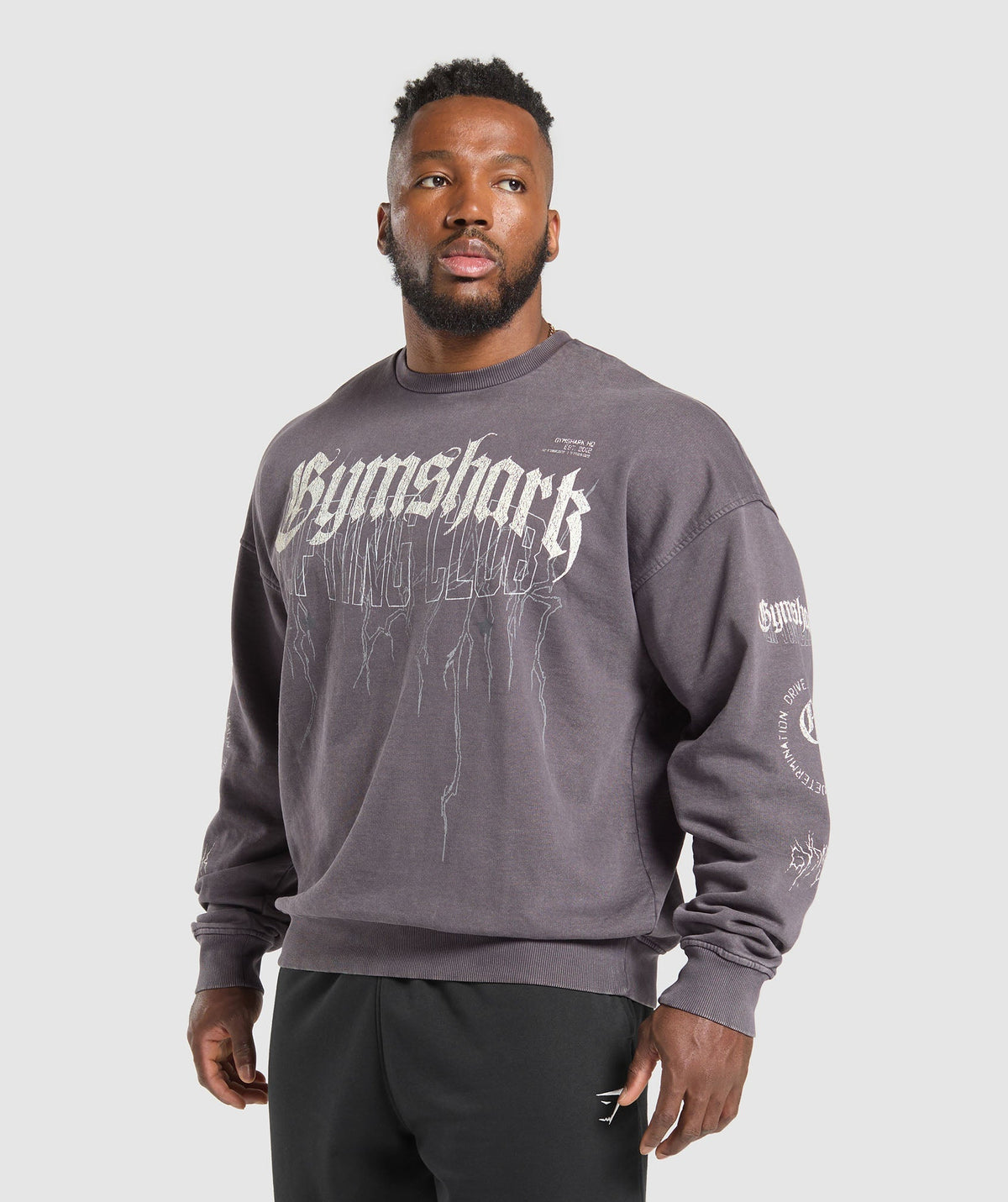Distressed Graphic Crew - Brushed Purple Acid Wash