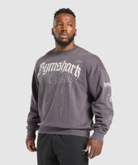 Distressed Graphic Crew - Brushed Purple Acid Wash