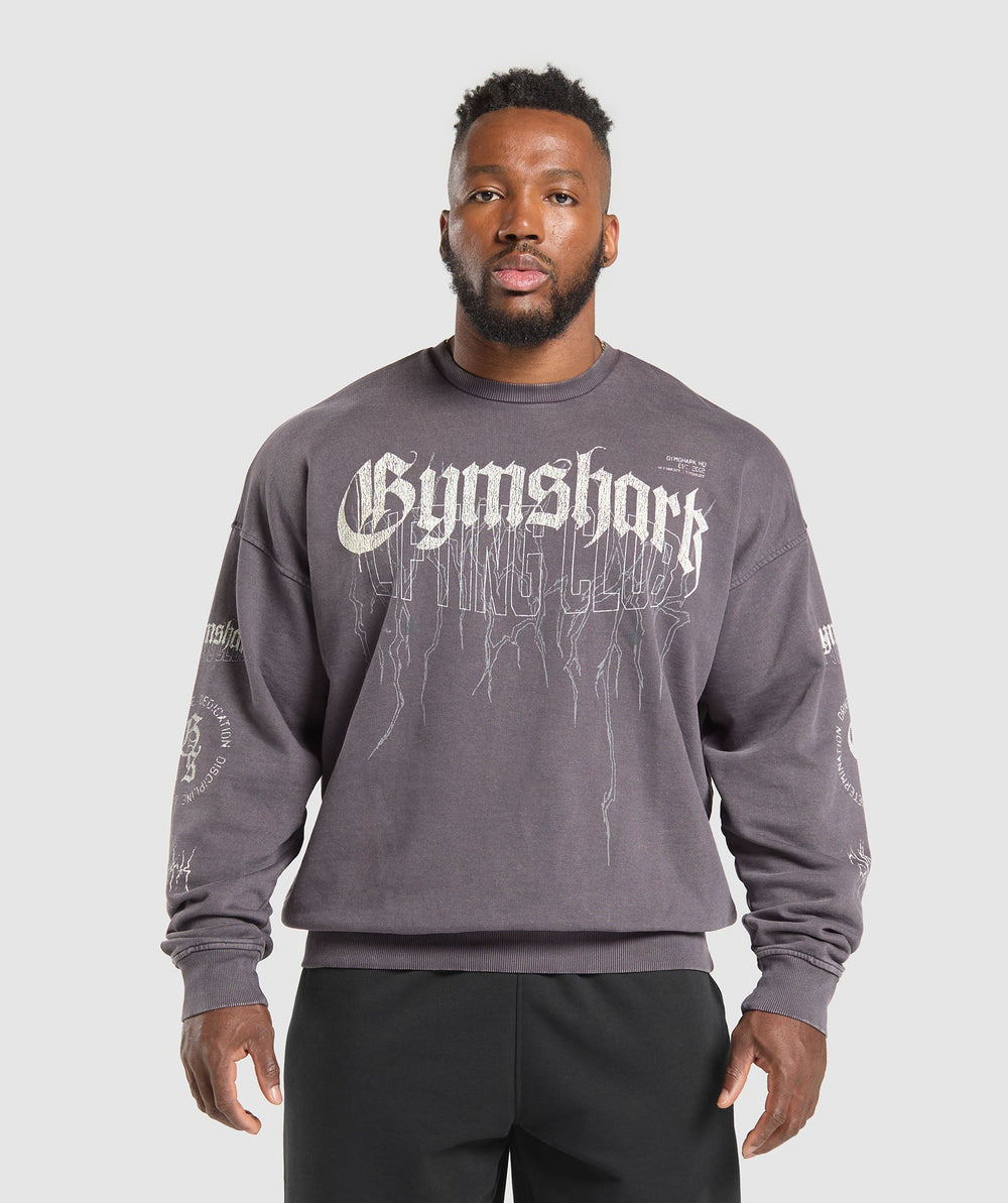 Distressed Graphic Crew - Brushed Purple Acid Wash