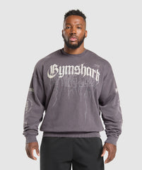 Distressed Graphic Crew - Brushed Purple Acid Wash