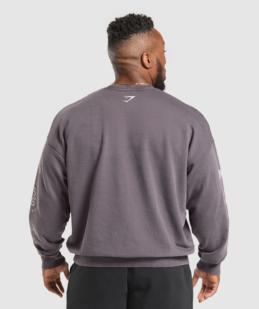 Distressed Graphic Crew - Brushed Purple Acid Wash