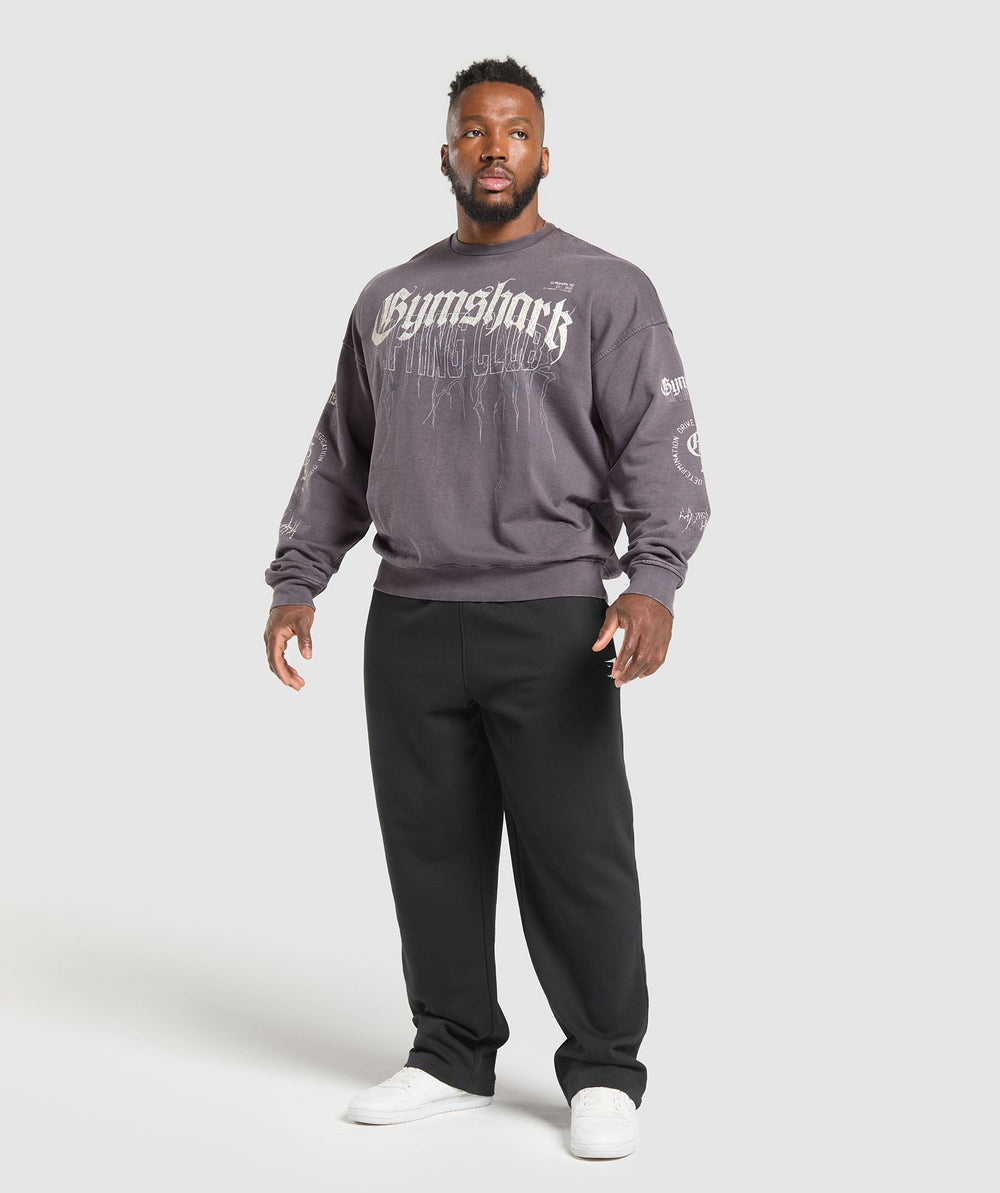 Distressed Graphic Crew - Brushed Purple Acid Wash