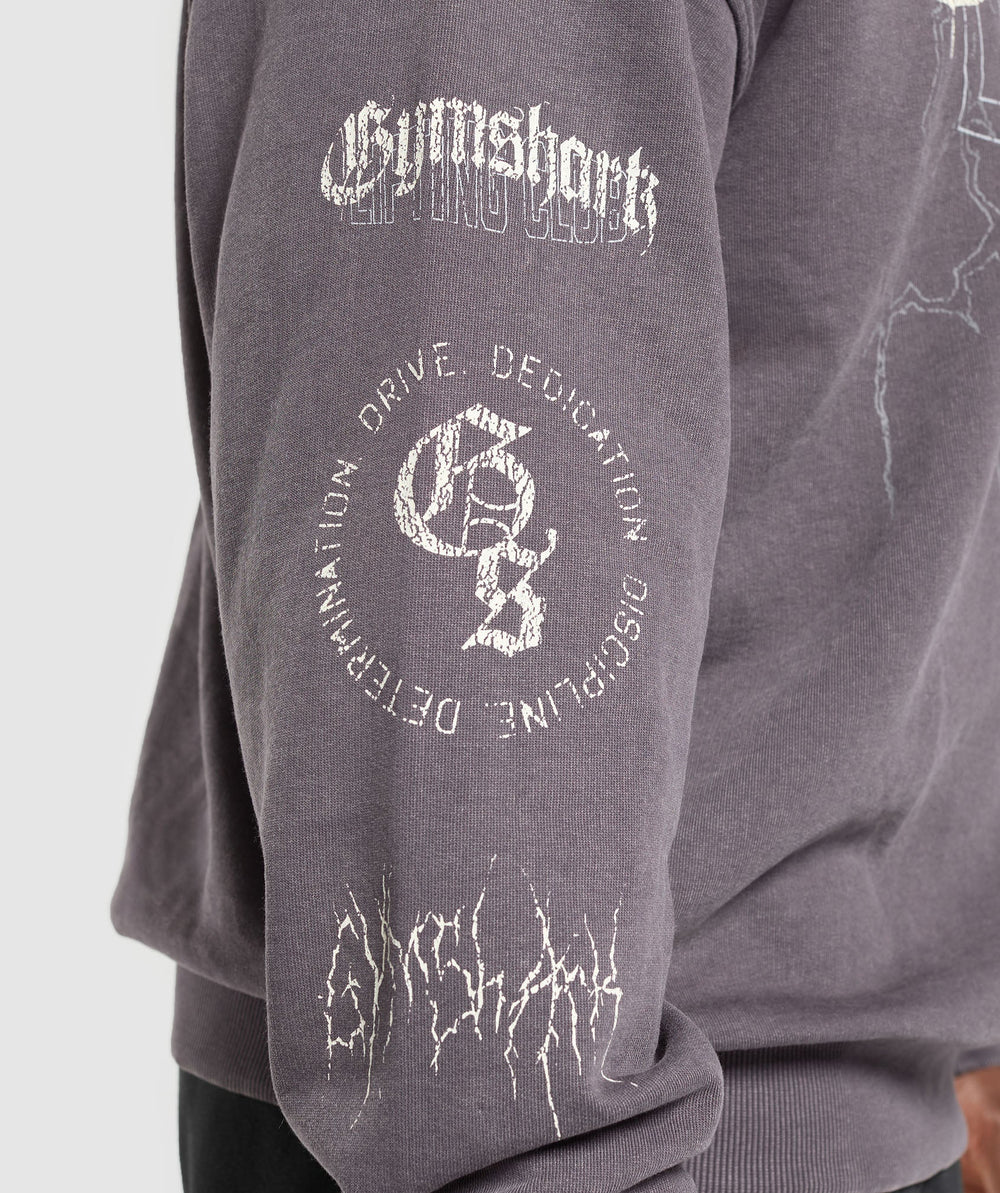 Distressed Graphic Crew - Brushed Purple Acid Wash