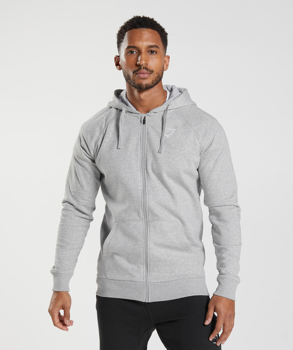 Crest Zip Up Hoodie - Light Grey Marl