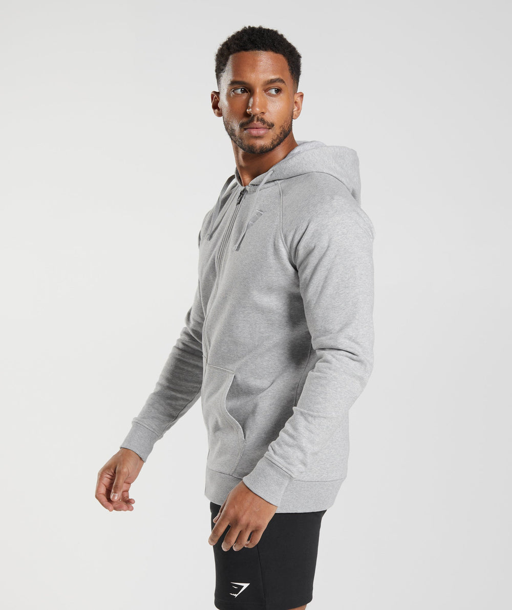 Crest Zip Up Hoodie - Light Grey Marl